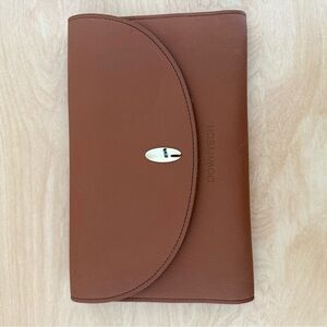 Brown Leather Clutch with Shell Accent
